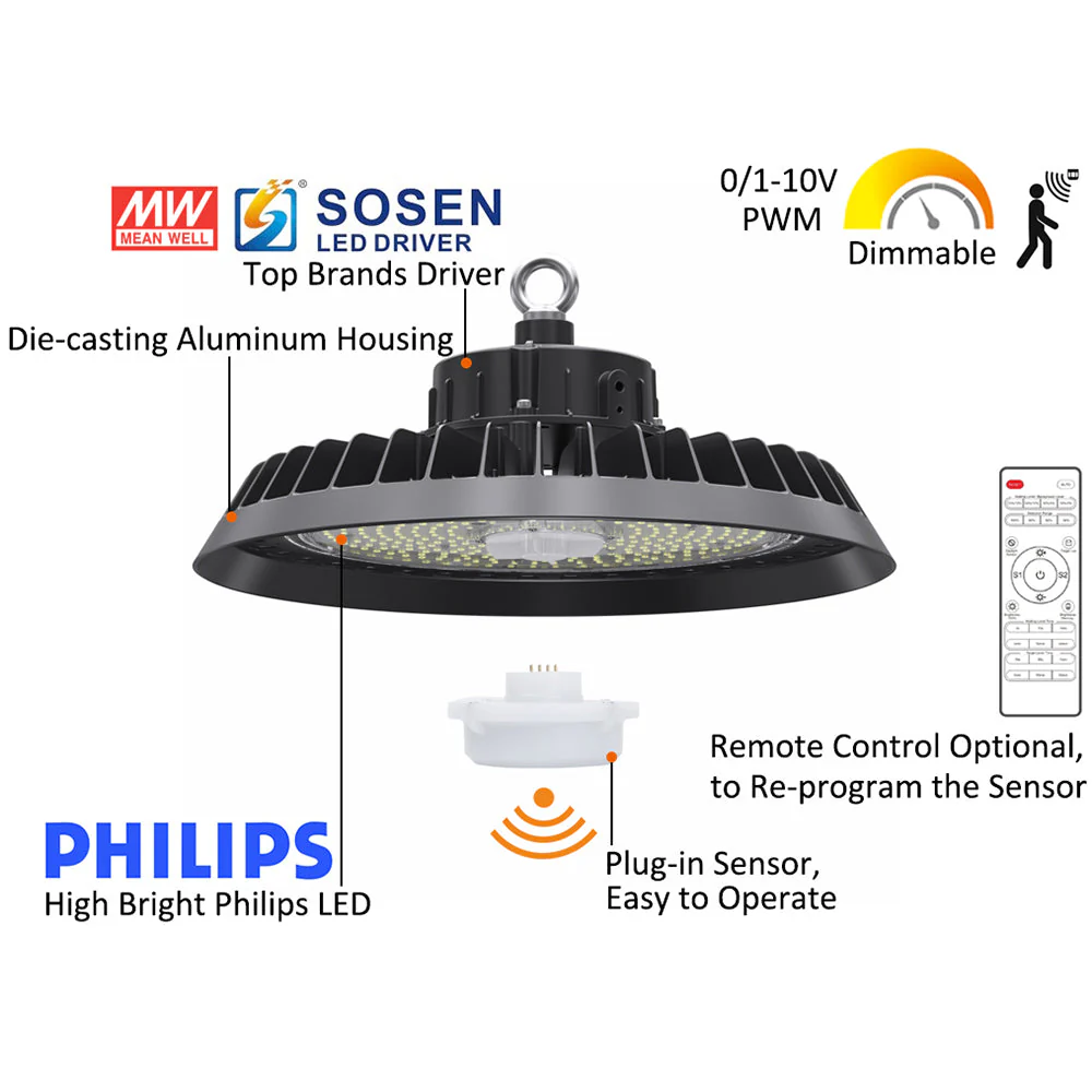 4 stycken (1 kartong) LED High Bay Sensor Black 100W