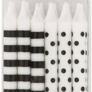 Tårtljus svarta prickar & ränder 12-pack