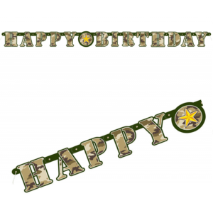 Banderoll kamouflage Happy Birthday 160 cm