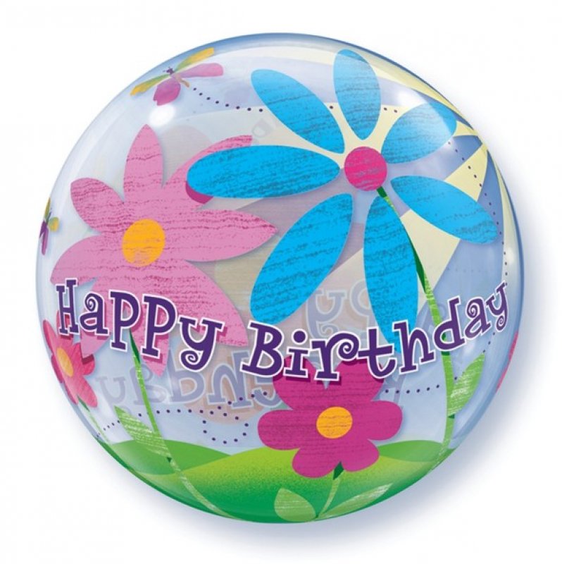 Bubblaballong Happy Birthday & blommor - Bild 2