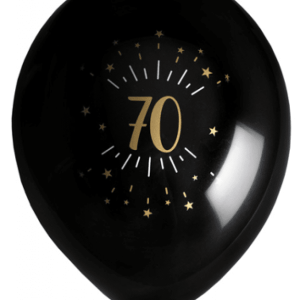 Ballonger Svart & Guld 70 år, 8-pack