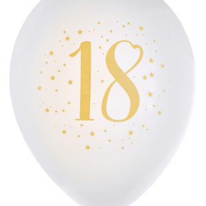 Ballonger Vit & Guld 18 år, 8-pack