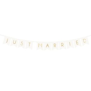 Banderoll Bröllop ”Just Married” Vit 155cm
