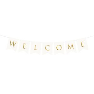 Banderoll Bröllop ”Welcome” Vit 95cm