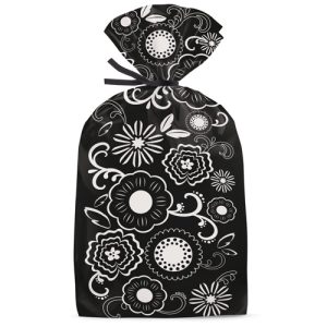 Cellofanpåsar svart och vita blommor 20-pack