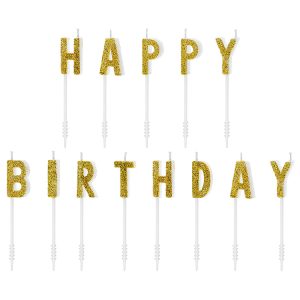 Tårtljus ”HAPPY BIRTHDAY” Guld