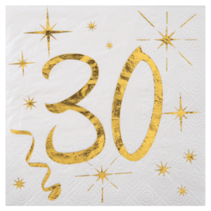 Kaffeservetter Vit & Guld 30 år, 20-pack